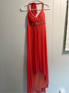 City Triangles Size Small Peach Halter High-Low Embroidered Empire Waist Y2K